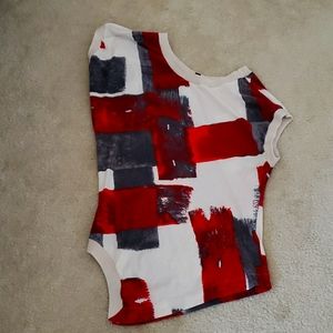 Plein Sud Red, White & Gray Short Sleeve Abstract Print Top